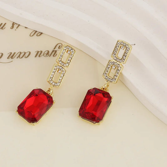 Red Zircon Square Stone Earrings