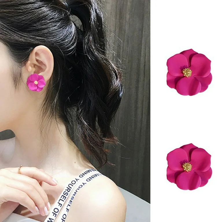 Hot Pink Flower Studs